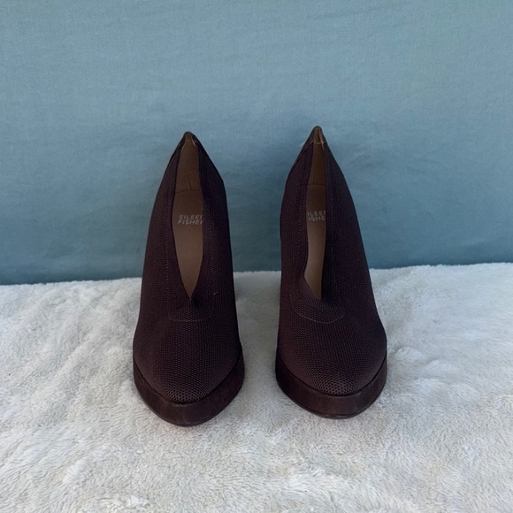 NWOT Eileen Fisher Signy Stretch Knit Block Heel Chocolate Brown Size 8.5 - Picture 1 of 8